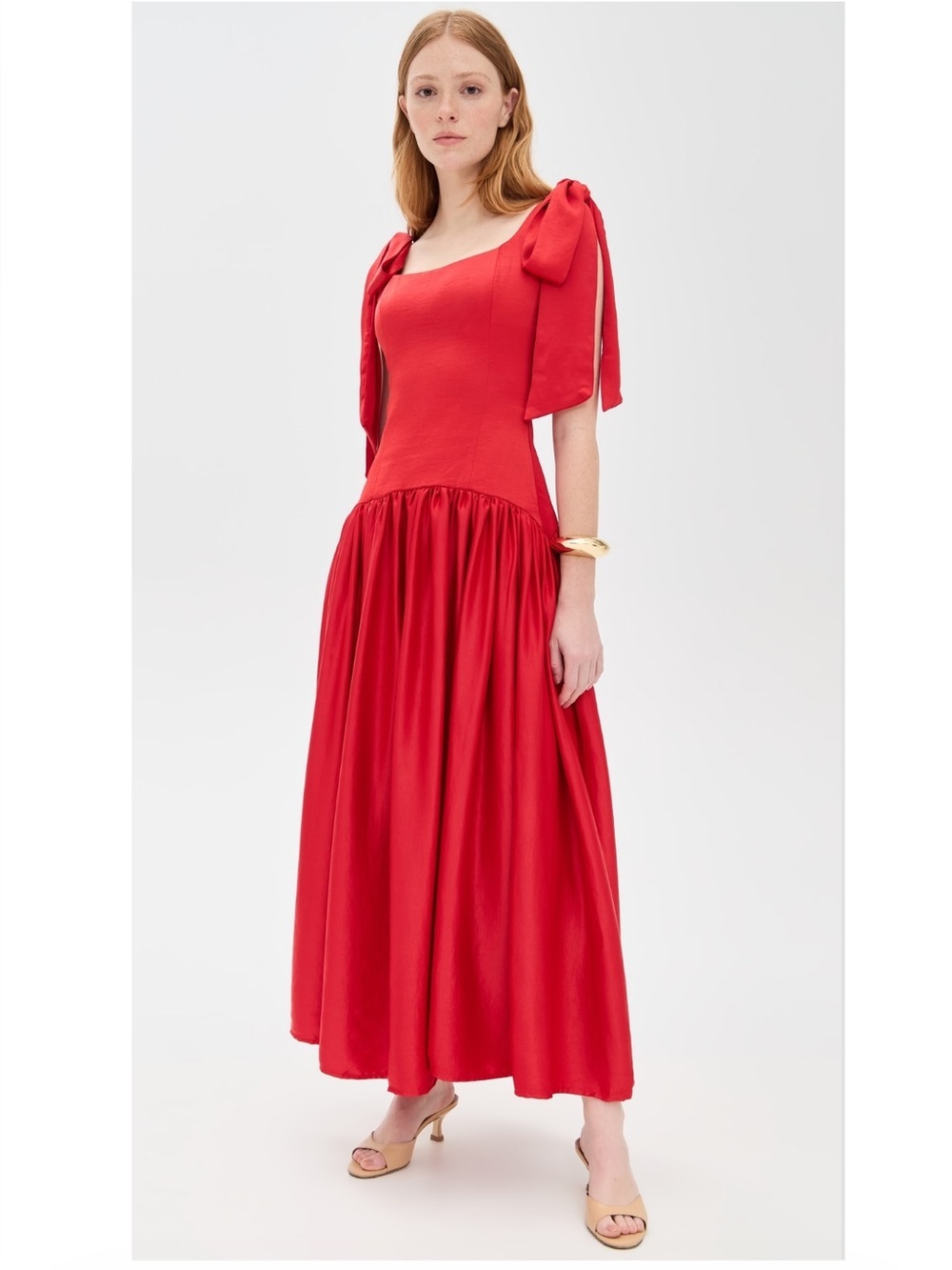 Rendoll Tie Bow Drop Waist Midi Dress Red